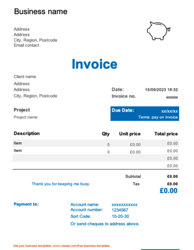 Free invoice template | how to begin a business | Micro Oiseau